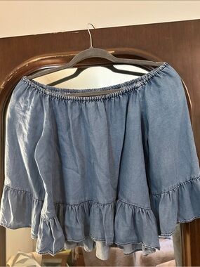 Zara Indigo Ruffle Peasant Blouse